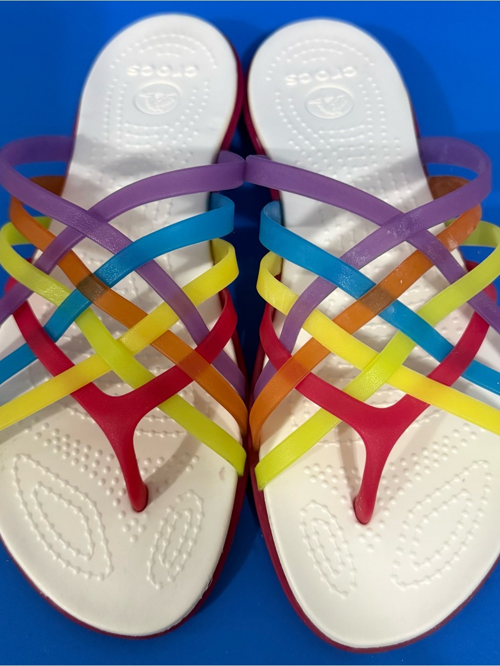 Crocs Huarache Flat Sandals Womens Rainbow Jelly Flip-Flops Thongs Flats Size 8 - Picture 3 of 9